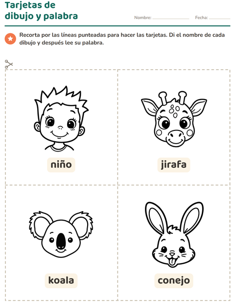 Vista previa de la hoja de Tarjetas de dibujo y palabra con Caras BN para jardín infantil