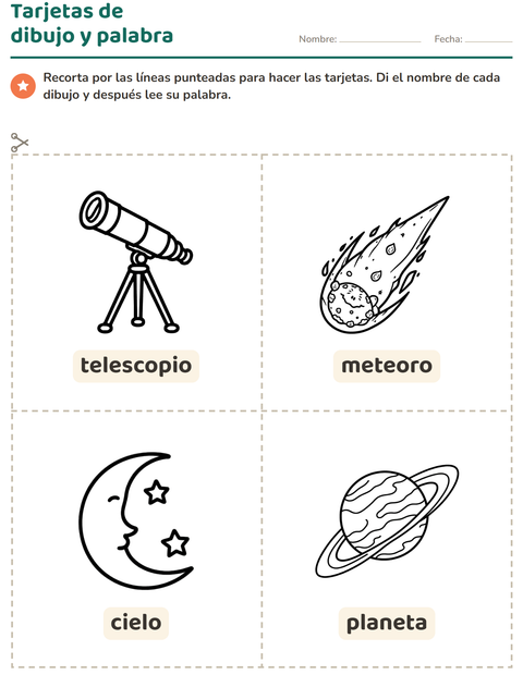 Vista previa de la hoja de Tarjetas de dibujo y palabra con Espacio BN para jardín infantil