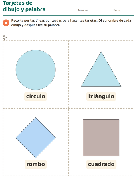 Vista previa de la hoja de Tarjetas de dibujo y palabra con Formas para jardín infantil
