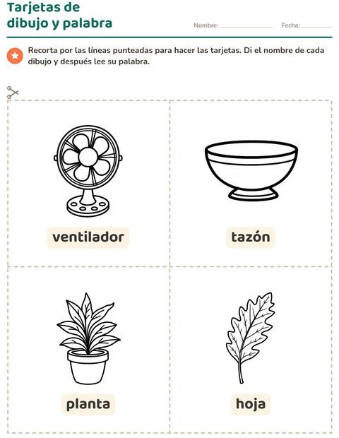Vista previa de la hoja de Tarjetas de dibujo y palabra con Hogar y Naturaleza BN para jardín infantil