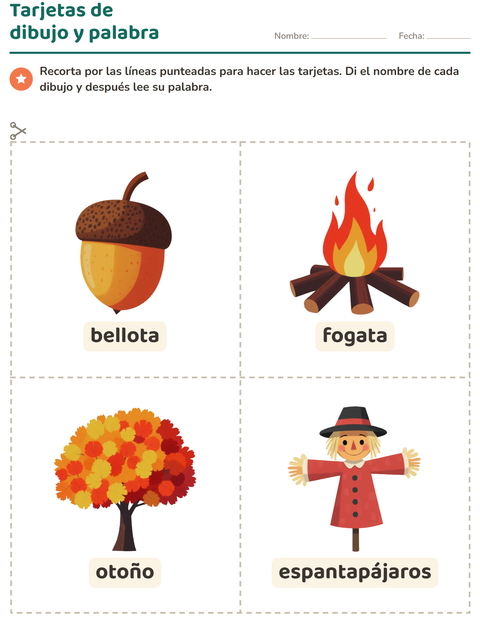 Vista previa de la hoja de Tarjetas de dibujo y palabra con Misceláneo para jardín infantil