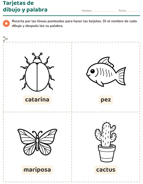 Vista previa de la hoja de Tarjetas de dibujo y palabra con Naturaleza BN para jardín infantil