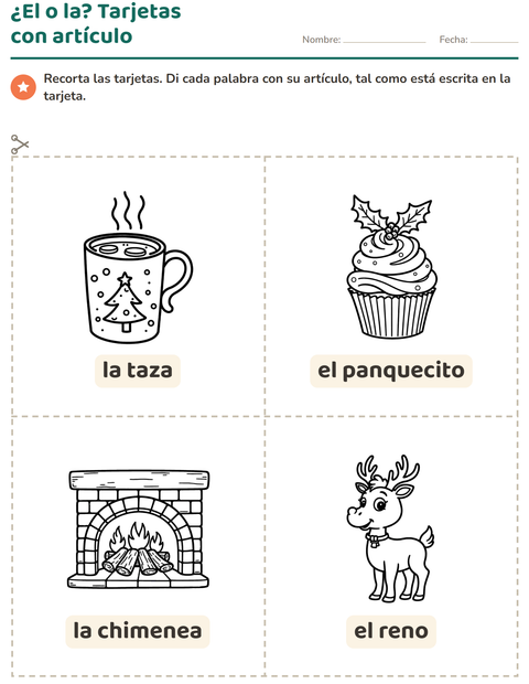 Vista previa de la hoja de Tarjetas de dibujo y palabra con Navidad B&N 2 para jardín infantil