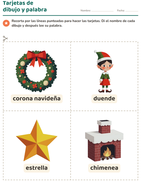 Vista previa de la hoja de Tarjetas de dibujo y palabra con Navidad para jardín infantil
