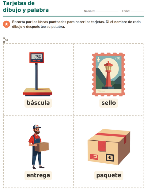 Vista previa de la hoja de Tarjetas de dibujo y palabra con Oficina de correos para jardín infantil