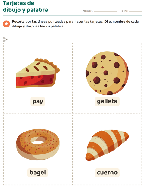 Vista previa de la hoja de Tarjetas de dibujo y palabra con Panadería para jardín infantil