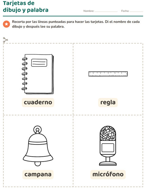 Vista previa de la hoja de Tarjetas de dibujo y palabra con Salón de clases (B/N) para jardín infantil
