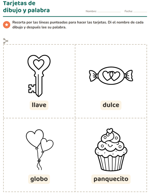 Vista previa de la hoja de Tarjetas de dibujo y palabra con San Valentín BN para jardín infantil
