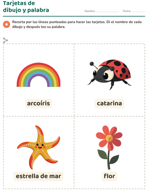 Vista previa de la hoja de Tarjetas de dibujo y palabra con Verano para jardín infantil