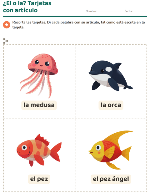 Vista previa de la hoja de Tarjetas de dibujo y palabra con Vida marina para jardín infantil