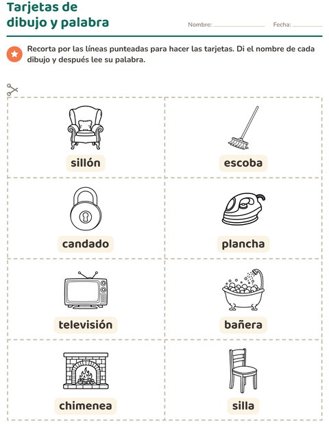 Vista previa de la hoja de Tarjetas de dibujo y palabra con Hogar BN 2 para jardín infantil