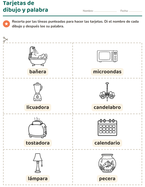 Vista previa de la hoja de Tarjetas de dibujo y palabra con Hogar BN para jardín infantil