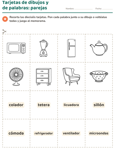 Vista previa de la hoja de Tarjetas de dibujo y palabra con Hogar BN para jardín infantil
