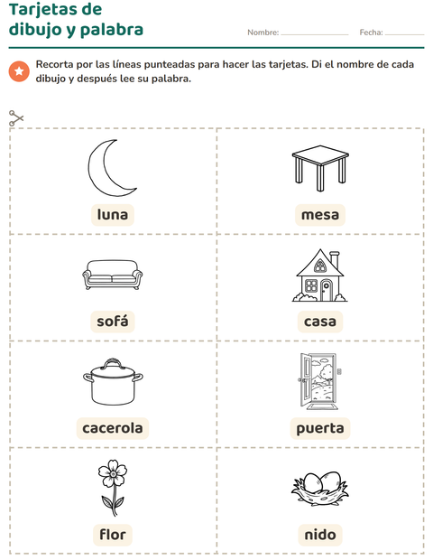 Vista previa de la hoja de Tarjetas de dibujo y palabra con Hogar y Naturaleza BN para jardín infantil
