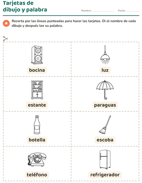 Vista previa de la hoja de Tarjetas de dibujo y palabra con Hogar BN para jardín infantil