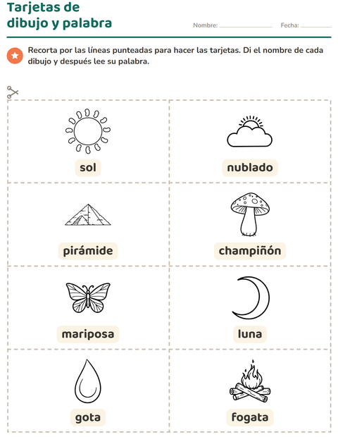 Vista previa de la hoja de Tarjetas de dibujo y palabra con Naturaleza BN para jardín infantil
