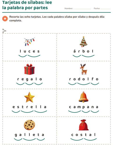Vista previa de la hoja de Tarjetas de dibujo y palabra con Navidad para grado 1