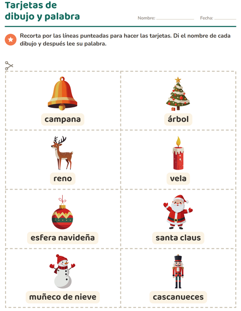 Vista previa de la hoja de Tarjetas de dibujo y palabra con Navidad para jardín infantil