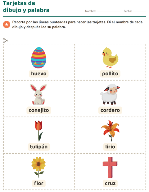 Vista previa de la hoja de Tarjetas de dibujo y palabra con Pascua para jardín infantil