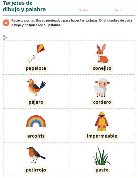 Vista previa de la hoja de Tarjetas de dibujo y palabra con Primavera para jardín infantil