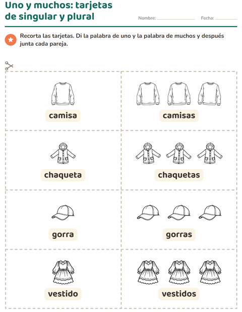 Vista previa de la hoja de Tarjetas de dibujo y palabra con Ropa BN para jardín infantil