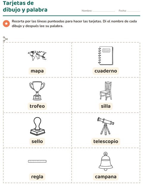 Vista previa de la hoja de Tarjetas de dibujo y palabra con Salón de clases (B/N) para jardín infantil
