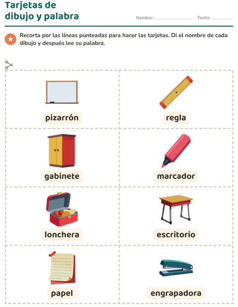 Vista previa de la hoja de Tarjetas de dibujo y palabra con Salón de clases para jardín infantil