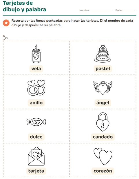 Vista previa de la hoja de Tarjetas de dibujo y palabra con San Valentín BN para jardín infantil