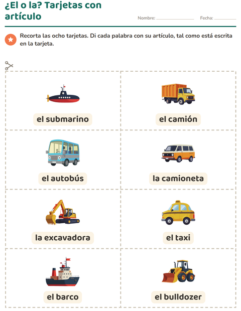 Vista previa de la hoja de Tarjetas de dibujo y palabra con Vehículos para jardín infantil