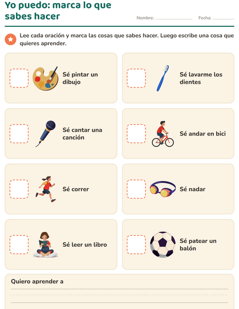 Yo puedo: marca lo que sabes hacer