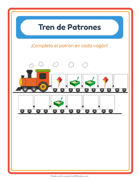 Vista previa de la hoja de Tren De Patrones con Juguetes para jardín infantil