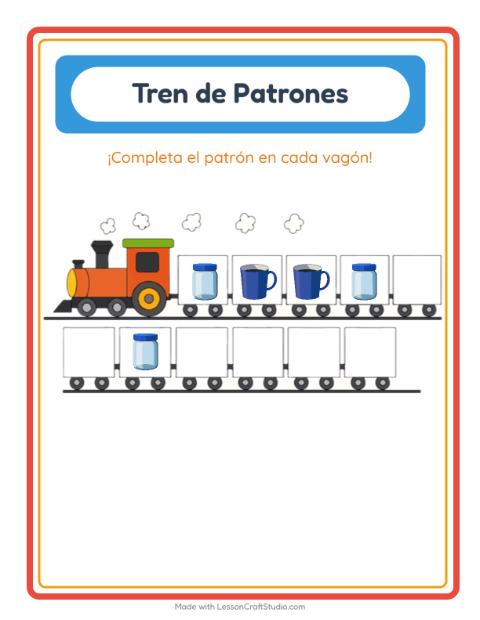 Vista previa de la hoja de Tren De Patrones con Utensilios de cocina para jardín infantil