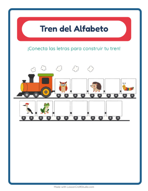 Vista previa de la hoja de Tren Del Abecedario con Criaturas del bosque para preescolar