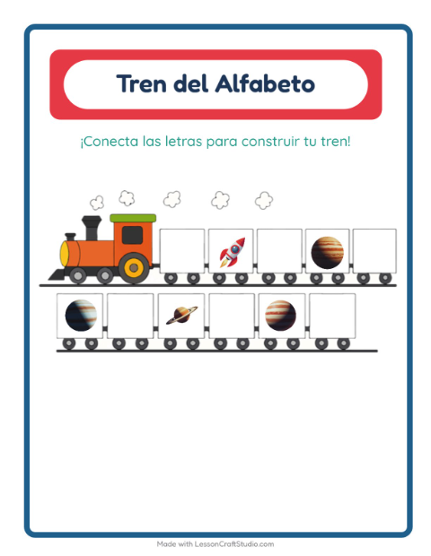 Vista previa de la hoja de Tren Del Abecedario con Espacio para preescolar