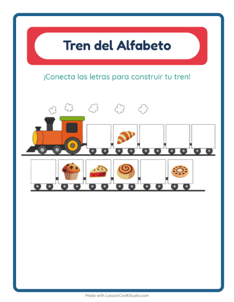 Vista previa de la hoja de Tren Del Abecedario con Panadería para preescolar