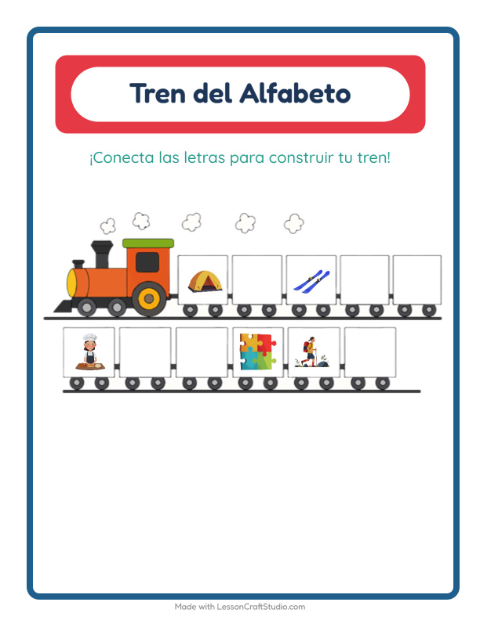 Vista previa de la hoja de Tren Del Abecedario con Actividades para preescolar