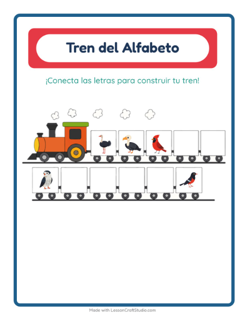 Vista previa de la hoja de Tren Del Abecedario con Aves 2 para preescolar