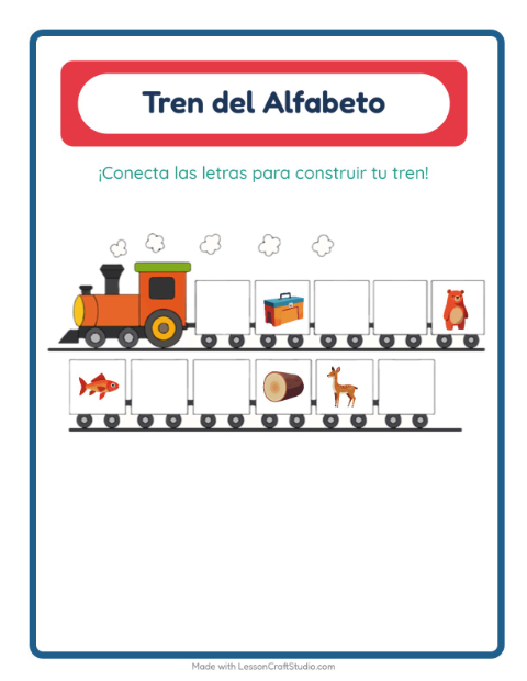 Vista previa de la hoja de Tren Del Abecedario con Campamento para preescolar