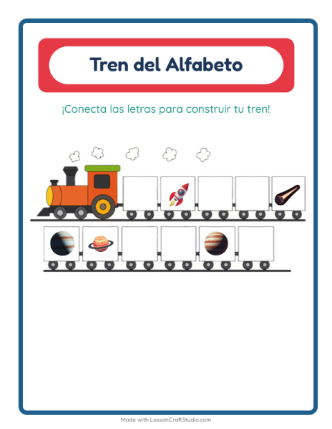 Vista previa de la hoja de Tren Del Abecedario con Espacio para preescolar