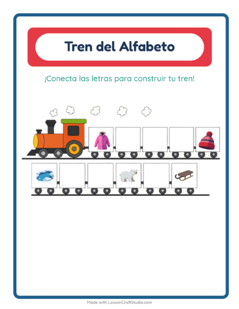 Vista previa de la hoja de Tren Del Abecedario con Invierno para preescolar