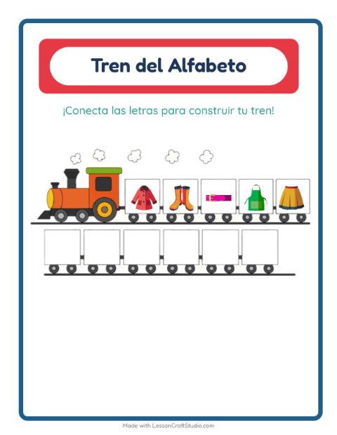 Vista previa de la hoja de Tren Del Abecedario con Ropa para preescolar