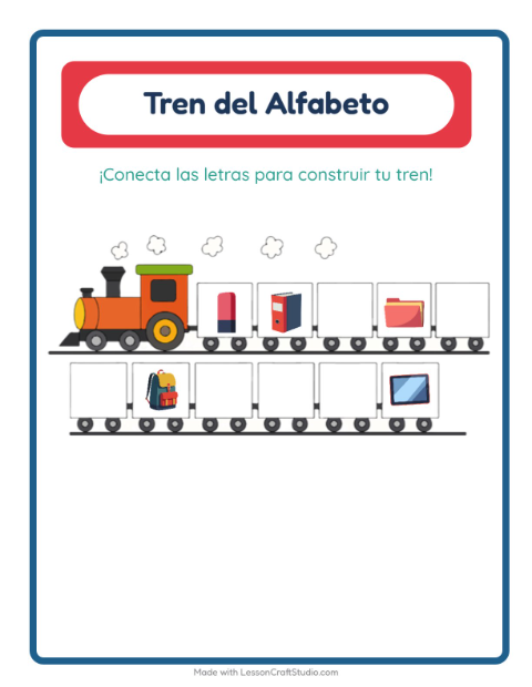 Vista previa de la hoja de Tren Del Abecedario con Salón de clases para preescolar