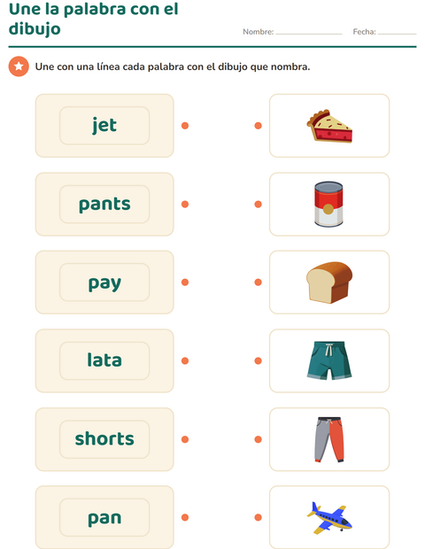 Vista previa de la hoja de Vocabulario con dibujos para jardín infantil