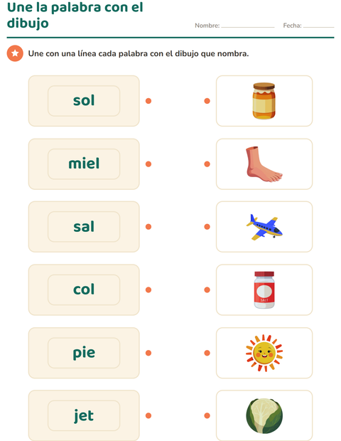 Vista previa de la hoja de Vocabulario con dibujos para jardín infantil