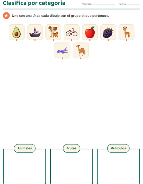 Vista previa de la hoja de Vocabulario con dibujos para jardín infantil