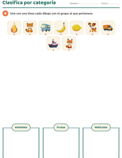 Vista previa de la hoja de Vocabulario con dibujos para jardín infantil