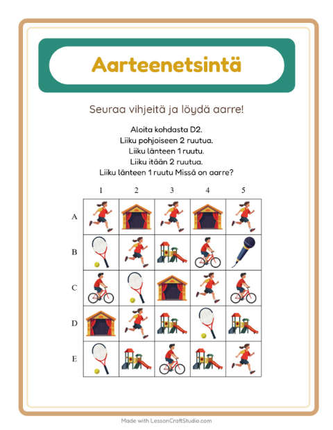 Aarteenetsintä kompassilla – Aktiviteetit