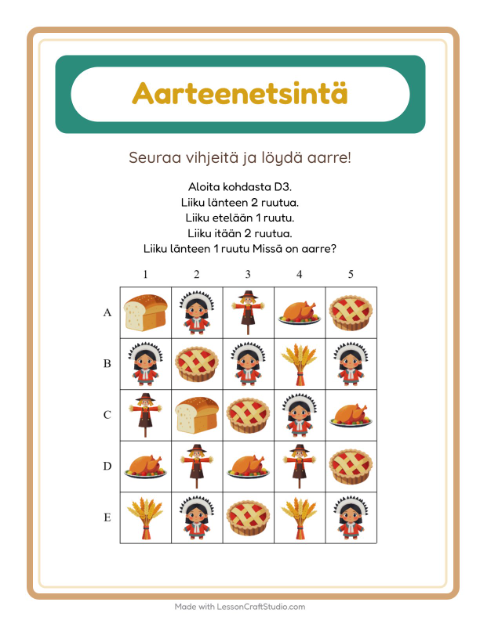 Aarteenetsintä kompassilla – Kiitospäivä