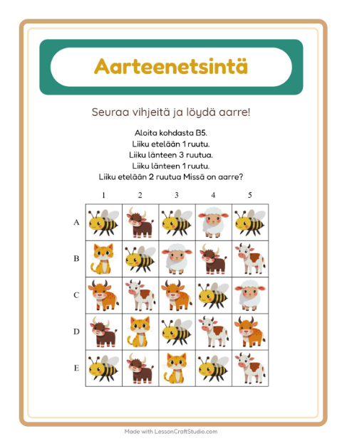Aarteenetsintä kompassilla – Maatilan eläimet