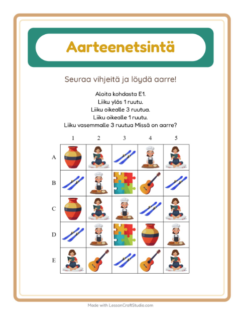 Aarteenetsintä nuolilla – Aktiviteetit